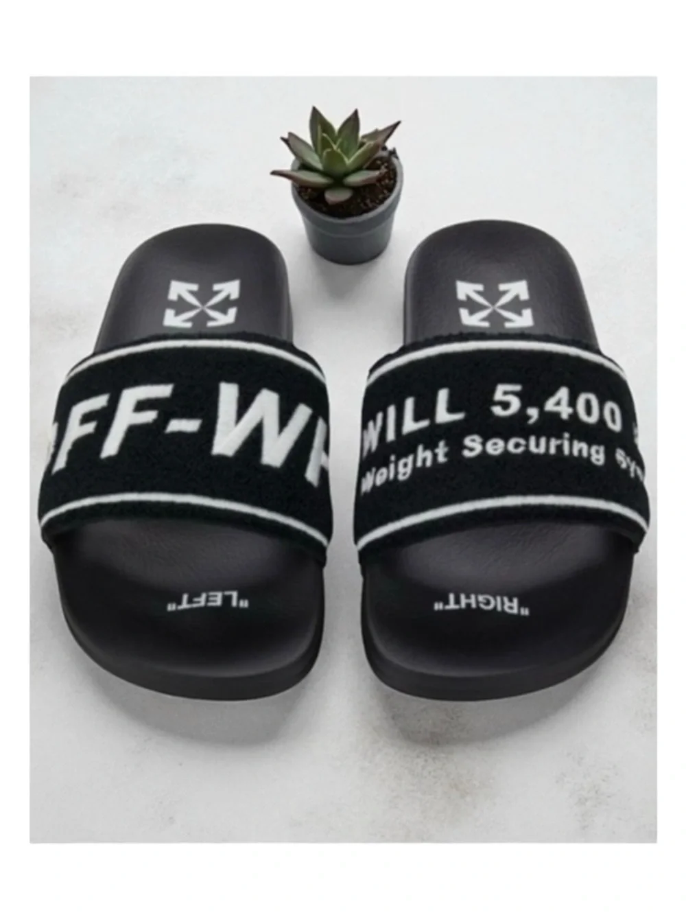 Off-White ➜ Logo Embroidered Terry Slides ➜ Black ➜ 44  10.5D 11D Virgil Abloh